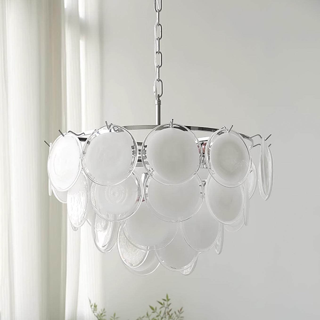 Esona Cascading Frosted Glass Discs Chandelier - Lamp Copper