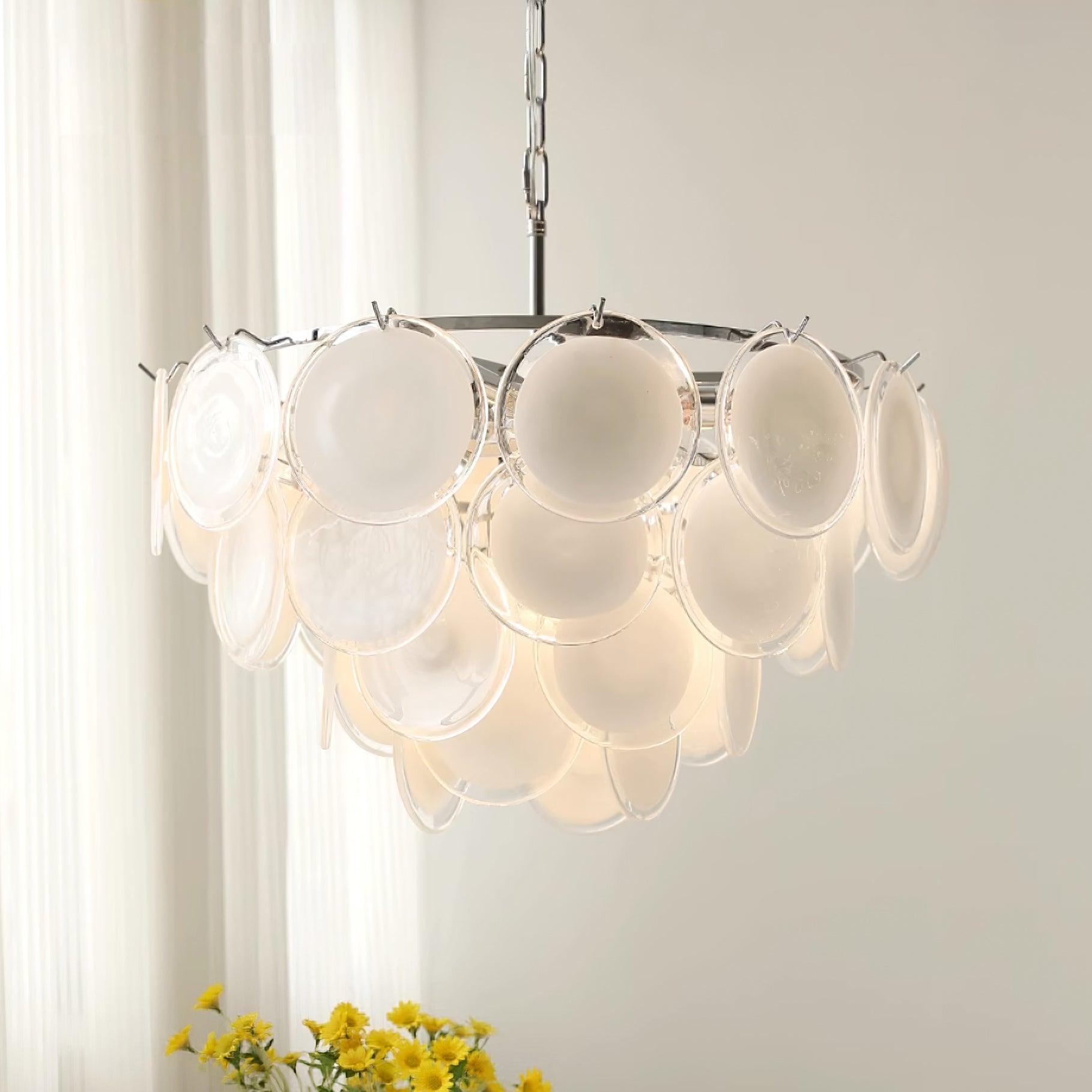 Esona Cascading Frosted Glass Discs Chandelier - Lamp Copper