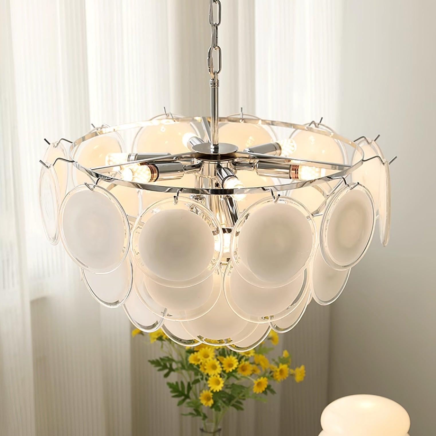 Esona Cascading Frosted Glass Discs Chandelier - Lamp Copper