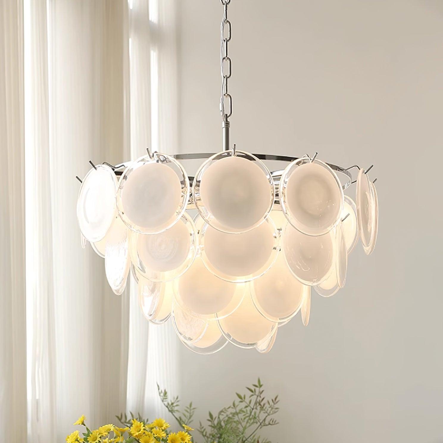 Esona Cascading Frosted Glass Discs Chandelier - Lamp Copper