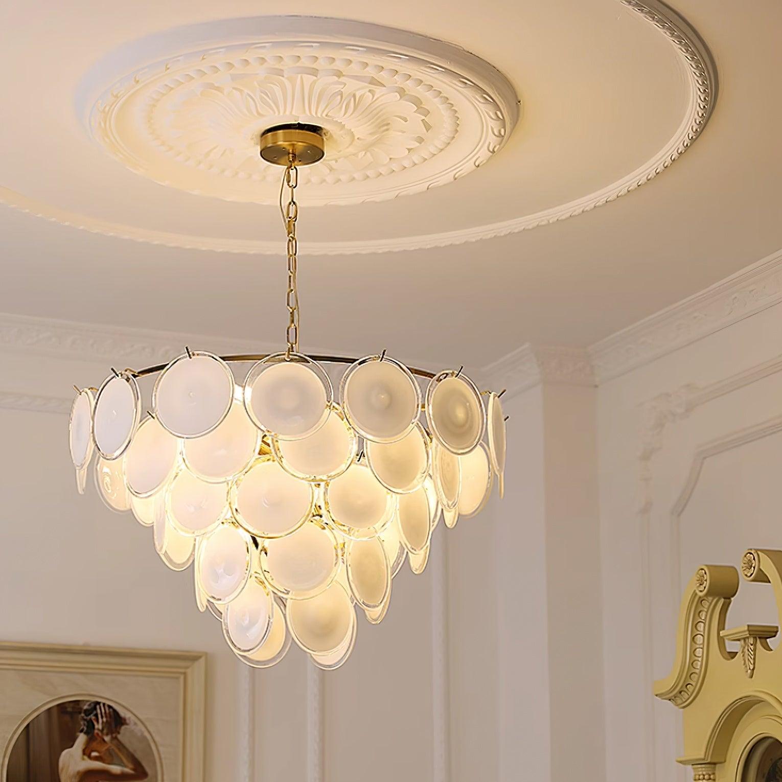 Esona Cascading Frosted Glass Discs Chandelier - Lamp Copper