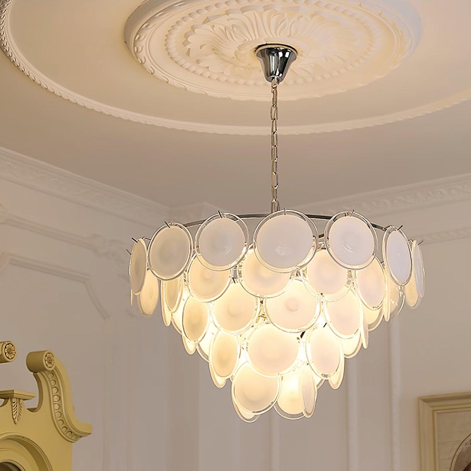 Esona Cascading Frosted Glass Discs Chandelier - Lamp Copper