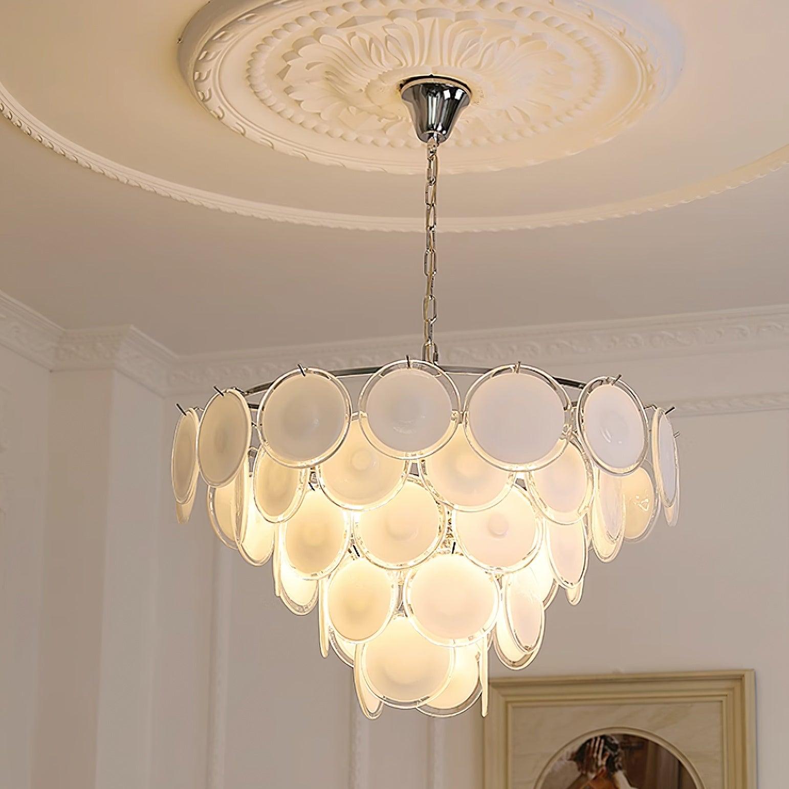 Esona Cascading Frosted Glass Discs Chandelier - Lamp Copper