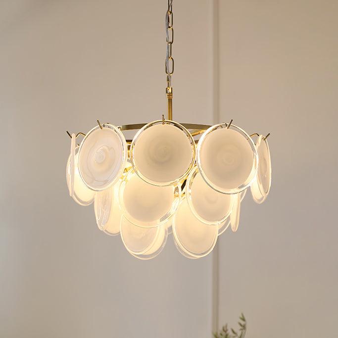 Esona Cascading Frosted Glass Discs Chandelier - Lamp Copper