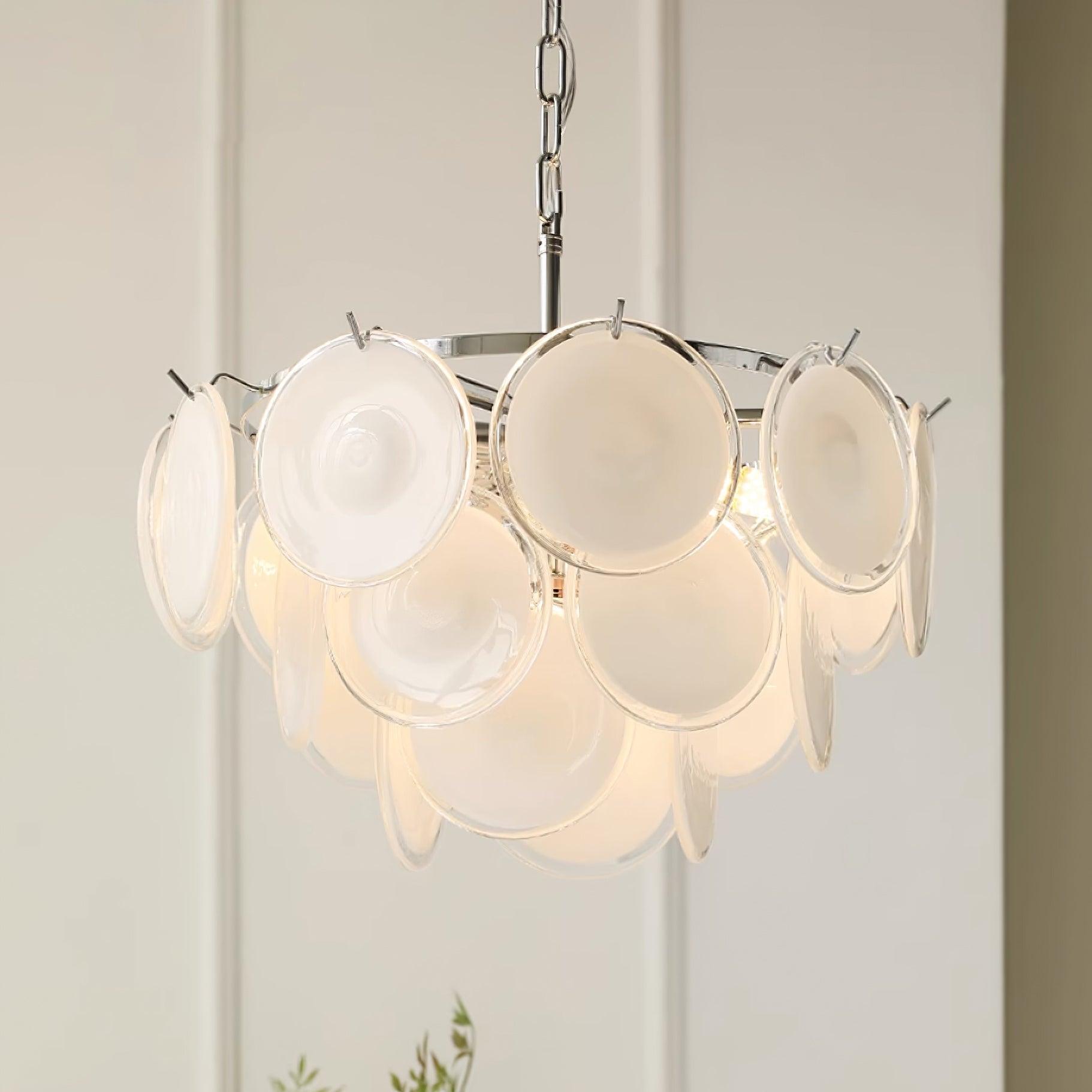 Esona Cascading Frosted Glass Discs Chandelier - Lamp Copper