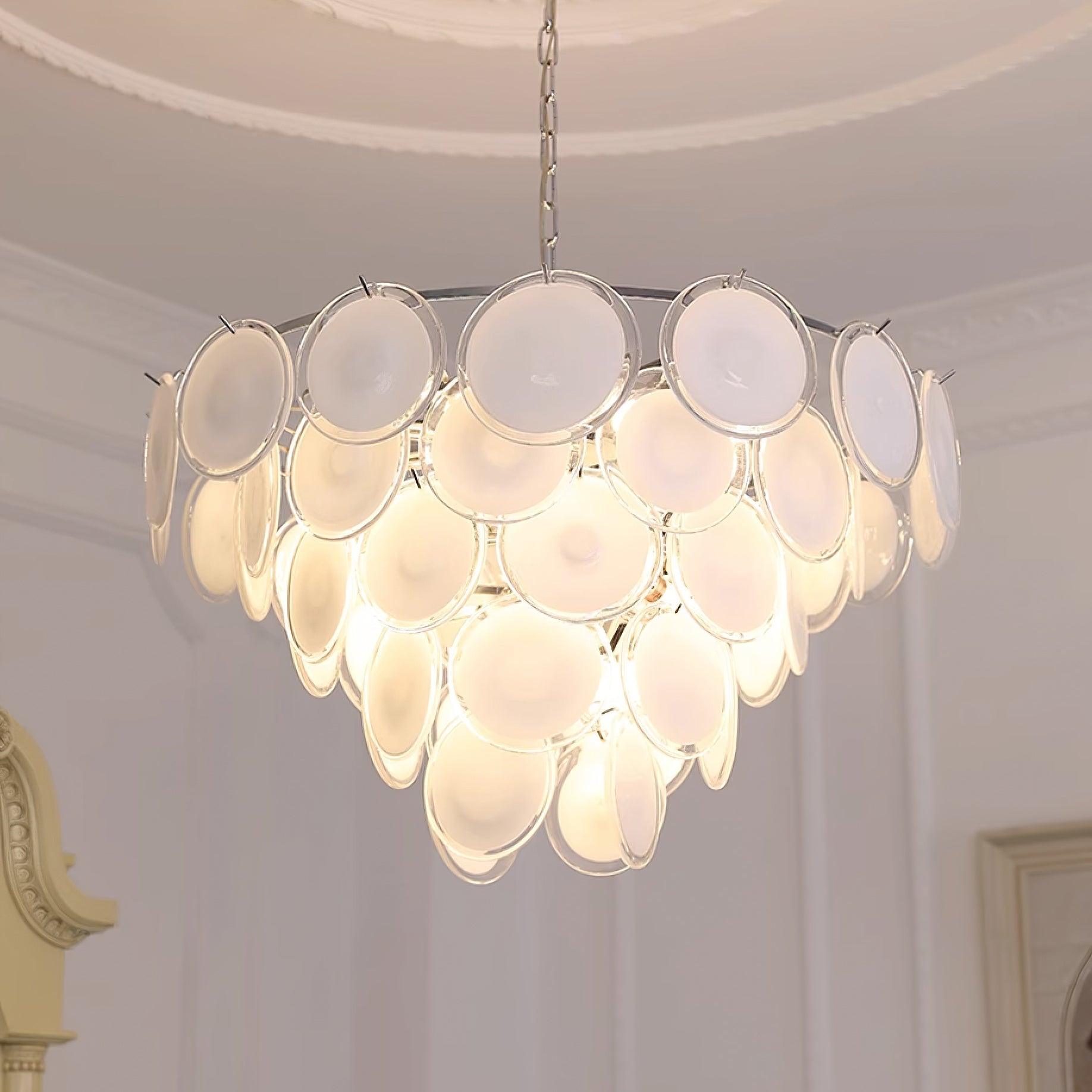 Esona Cascading Frosted Glass Discs Chandelier - Lamp Copper