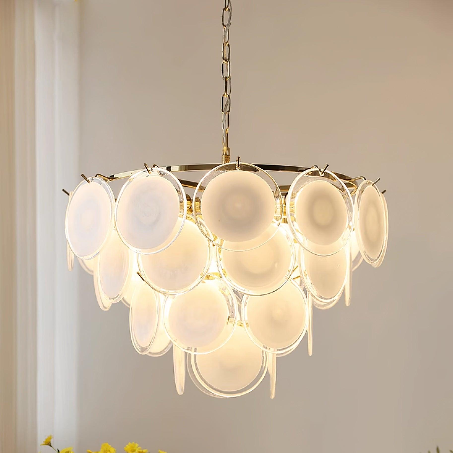Esona Cascading Frosted Glass Discs Chandelier - Lamp Copper