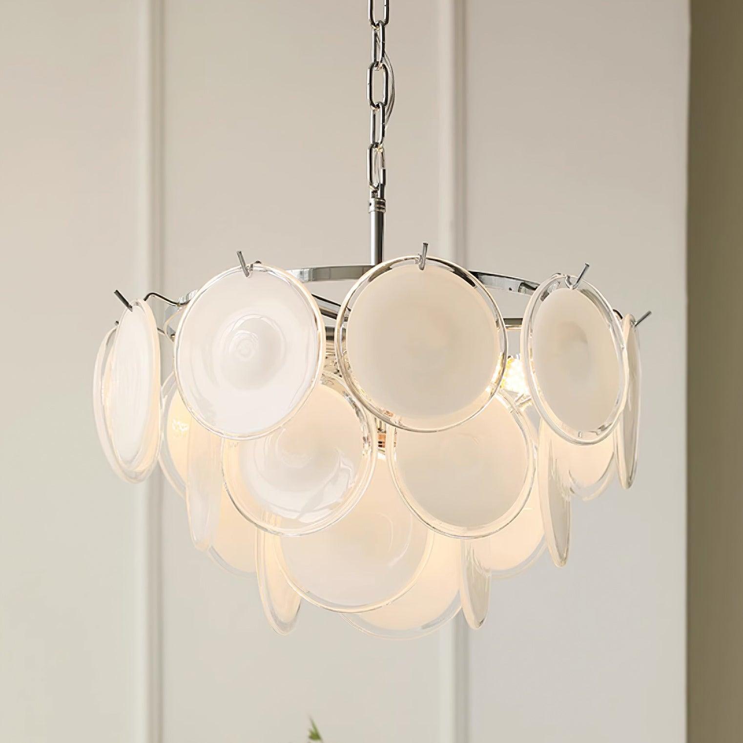 Esona Cascading Frosted Glass Discs Chandelier - Lamp Copper