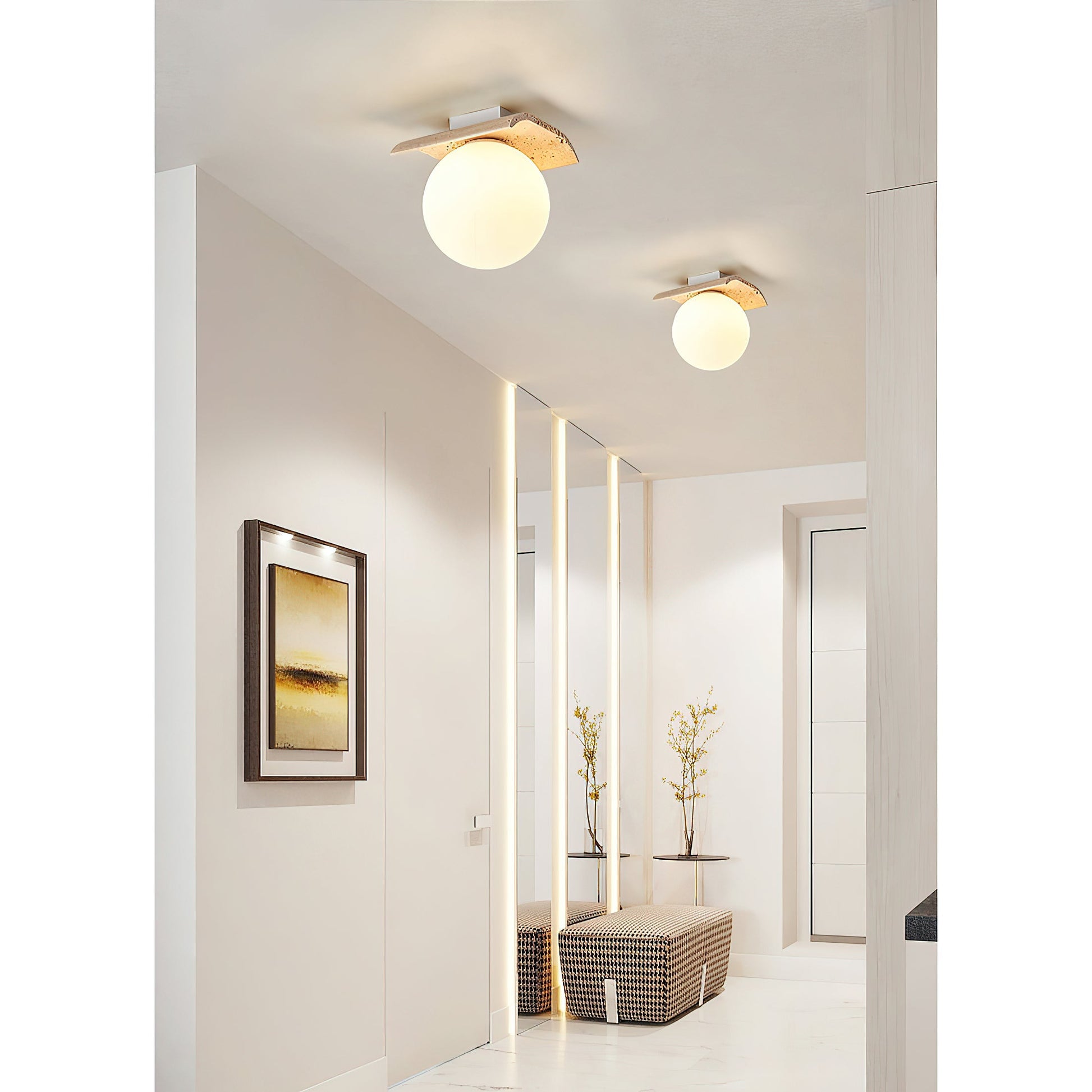Bianca Globe Modern Minimalist Travertine Glass Ceiling Lamp - Lamp Copper
