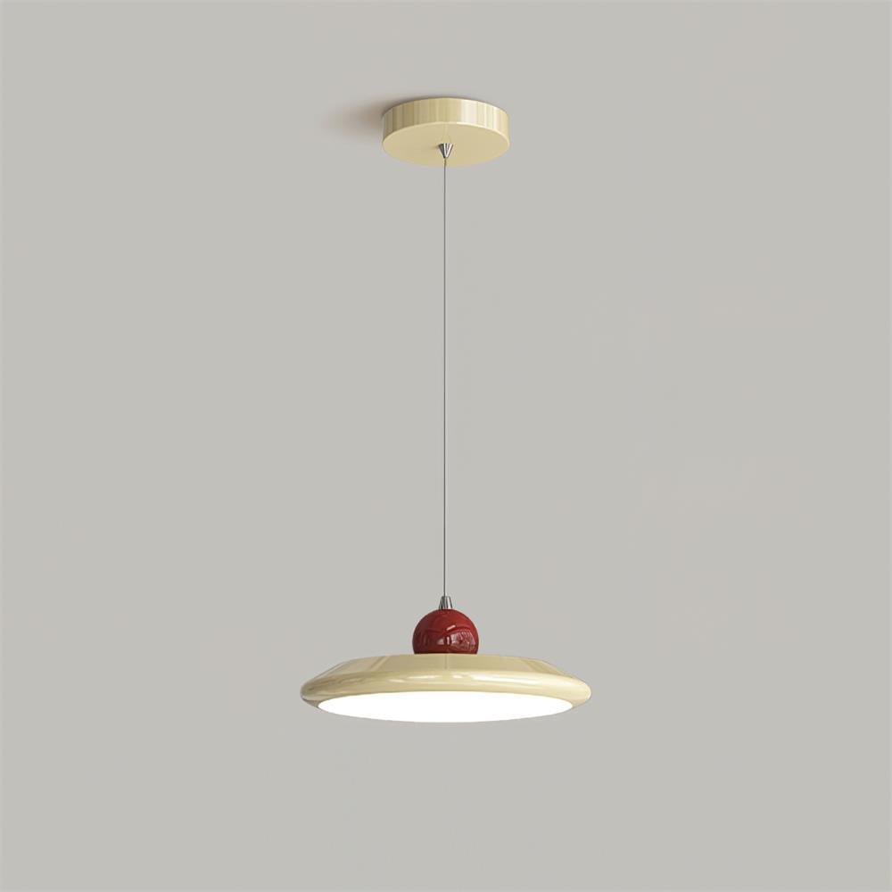 Pendant Lamp White Disc Green Trim Red Bold - Lamp Copper