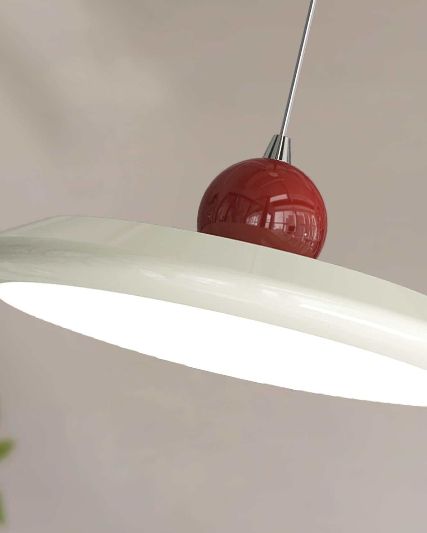 Pendant Lamp White Disc Green Trim Red Bold - Lamp Copper