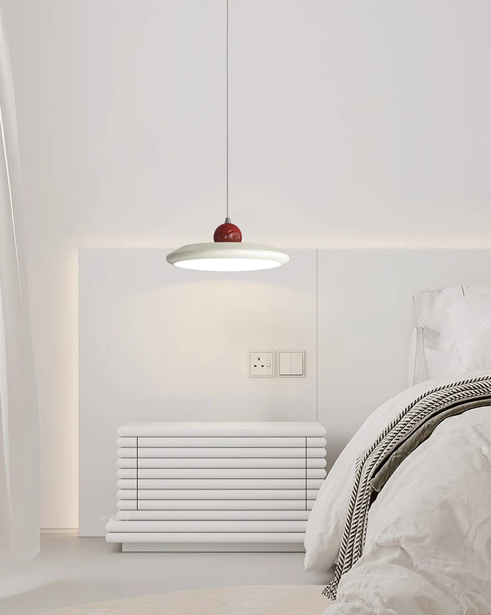 Pendant Lamp White Disc Green Trim Red Bold - Lamp Copper