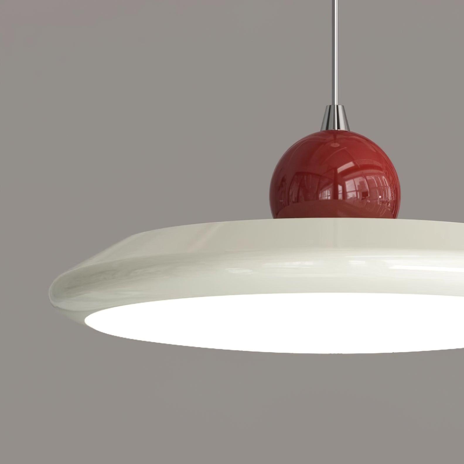 Pendant Lamp White Disc Green Trim Red Bold - Lamp Copper