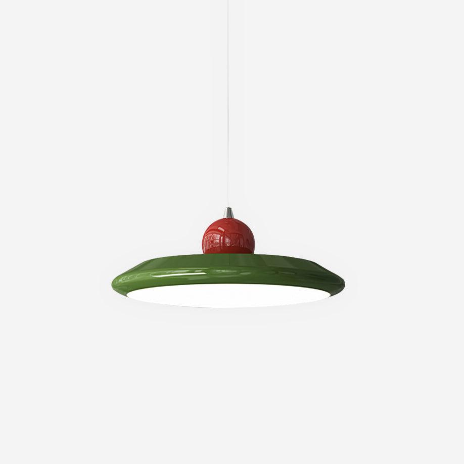Pendant Lamp White Disc Green Trim Red Bold - Lamp Copper