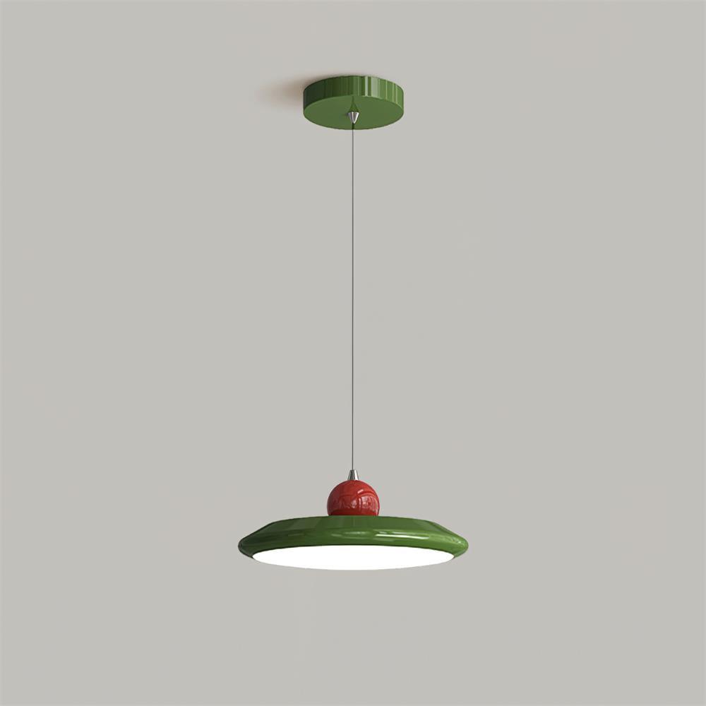Pendant Lamp White Disc Green Trim Red Bold - Lamp Copper