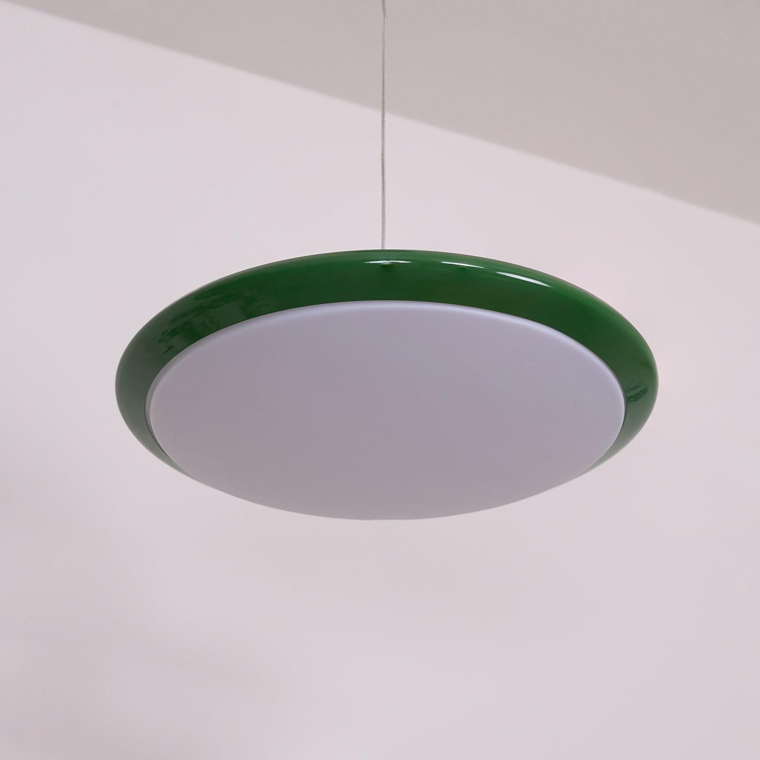 Pendant Lamp White Disc Green Trim Red Bold - Lamp Copper