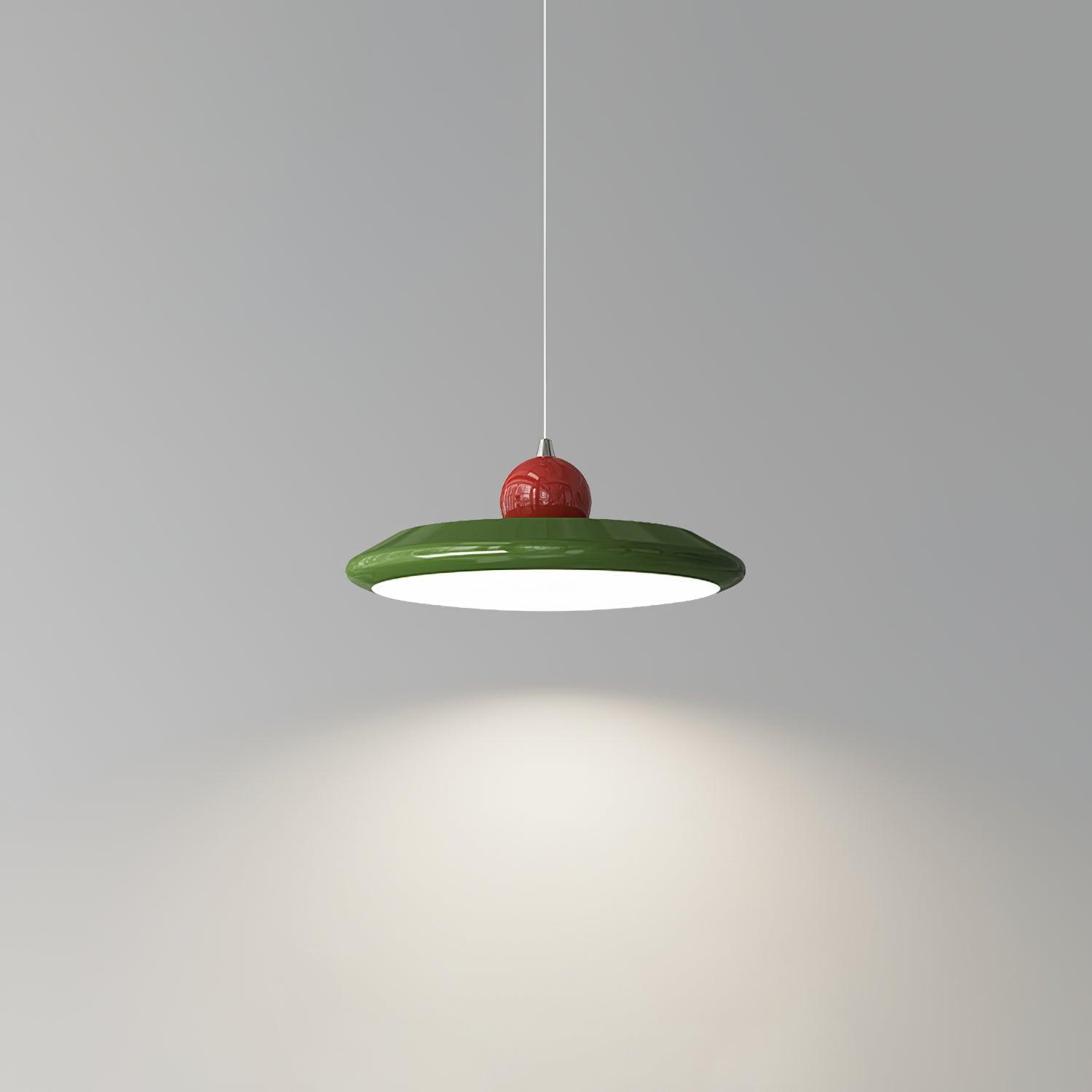 Pendant Lamp White Disc Green Trim Red Bold - Lamp Copper