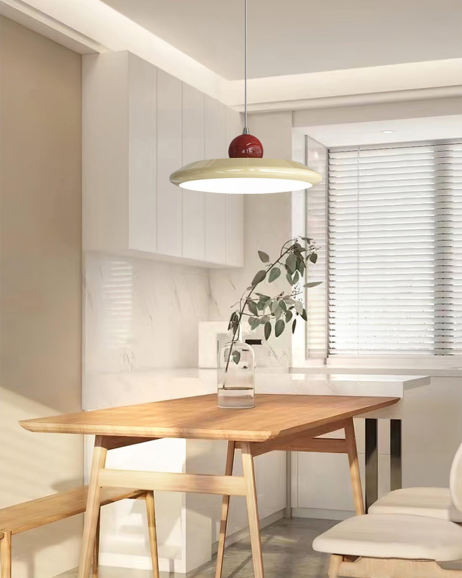 Pendant Lamp White Disc Green Trim Red Bold - Lamp Copper