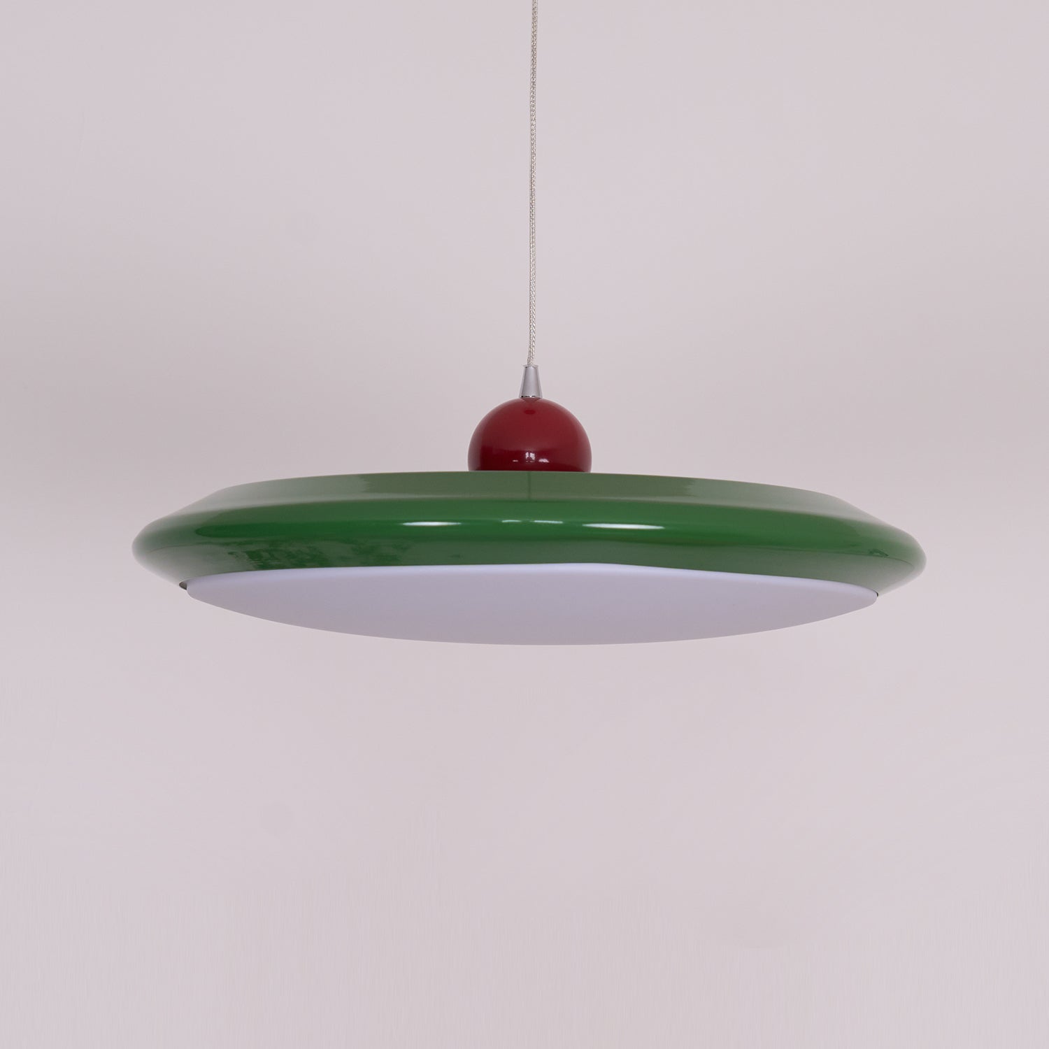 Pendant Lamp White Disc Green Trim Red Bold - Lamp Copper