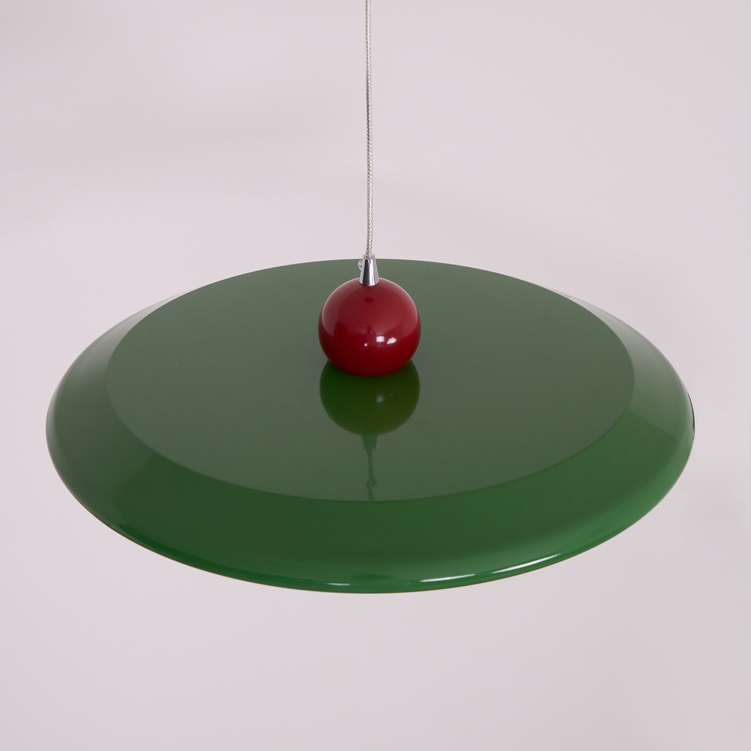 Pendant Lamp White Disc Green Trim Red Bold - Lamp Copper