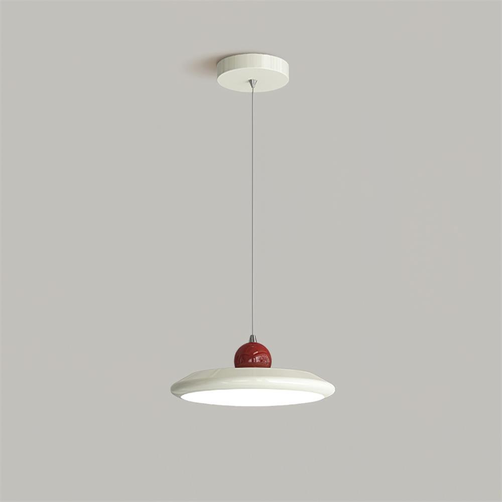 Pendant Lamp White Disc Green Trim Red Bold - Lamp Copper