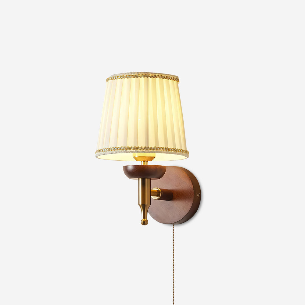 Wall Lamp Fabric Shade Modern Classic Gold Walnut Sconce Bedroom - Lamp Copper