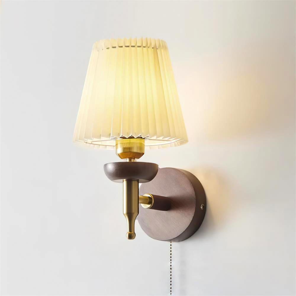 Wall Lamp Fabric Shade Modern Classic Gold Walnut Sconce Bedroom - Lamp Copper