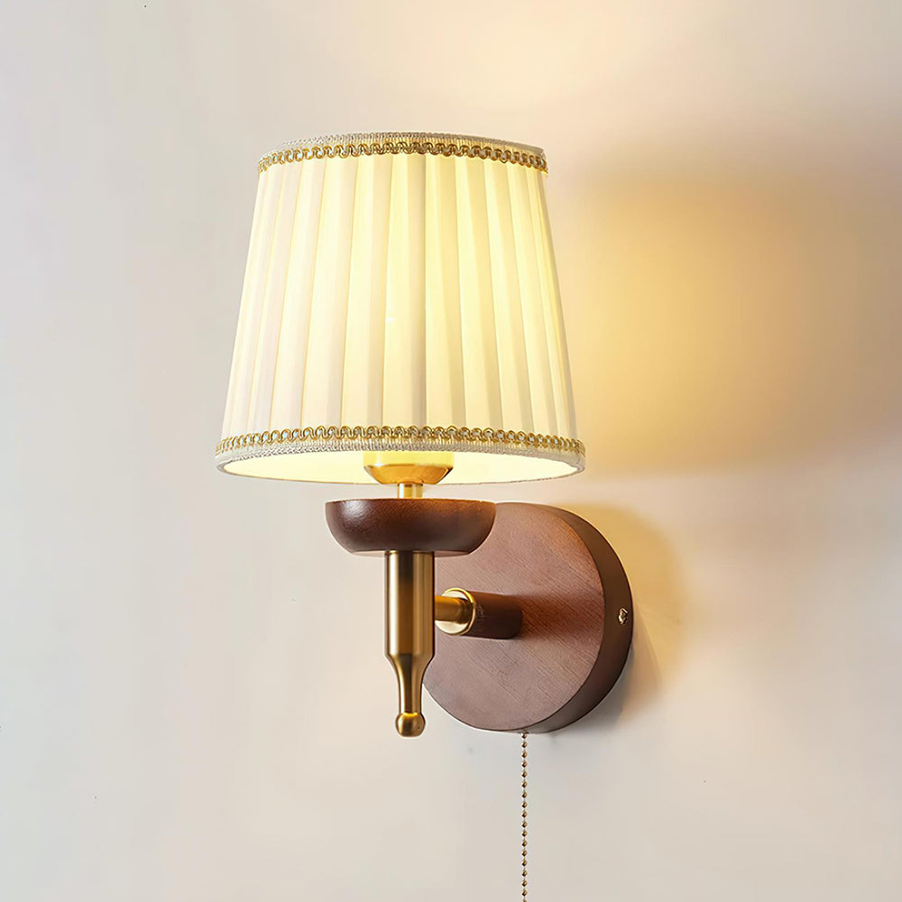 Wall Lamp Fabric Shade Modern Classic Gold Walnut Sconce Bedroom - Lamp Copper