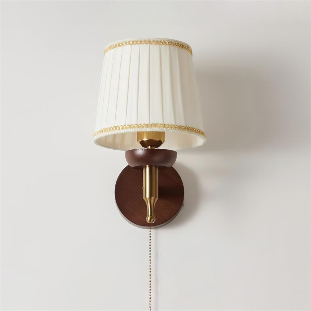 Wall Lamp Fabric Shade Modern Classic Gold Walnut Sconce Bedroom - Lamp Copper