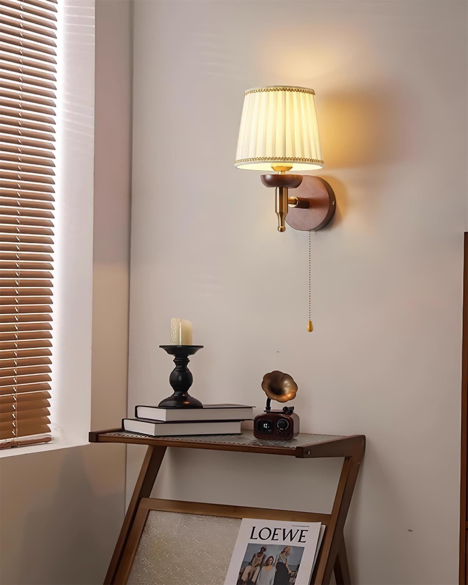 Wall Lamp Fabric Shade Modern Classic Gold Walnut Sconce Bedroom - Lamp Copper