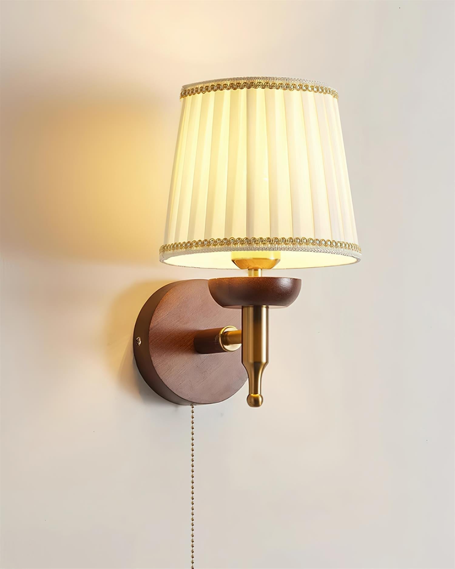 Wall Lamp Fabric Shade Modern Classic Gold Walnut Sconce Bedroom - Lamp Copper