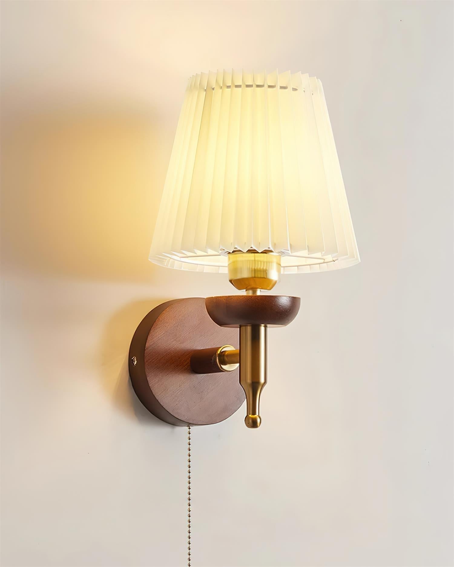 Wall Lamp Fabric Shade Modern Classic Gold Walnut Sconce Bedroom - Lamp Copper