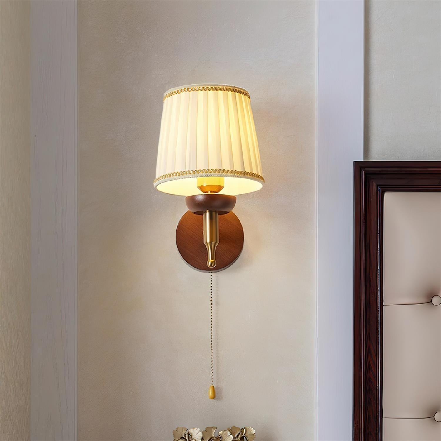 Wall Lamp Fabric Shade Modern Classic Gold Walnut Sconce Bedroom - Lamp Copper