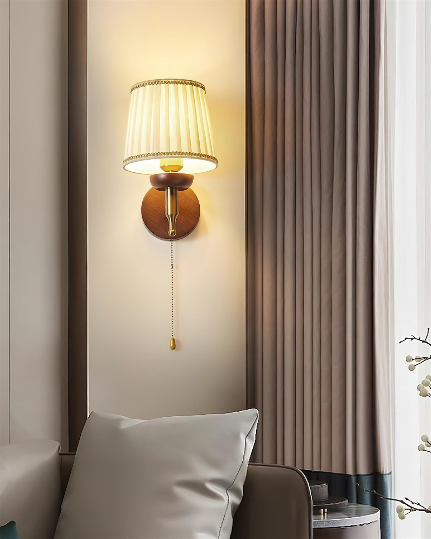 Wall Lamp Fabric Shade Modern Classic Gold Walnut Sconce Bedroom - Lamp Copper