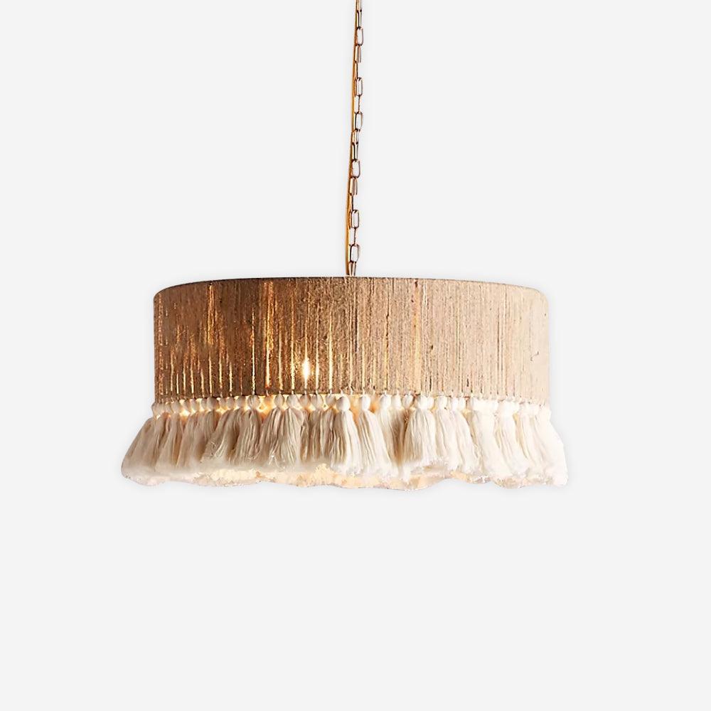 Pendant Lamp Cotton Yarn Shade Ruffled Fringe Boho Handmade - Lamp Copper