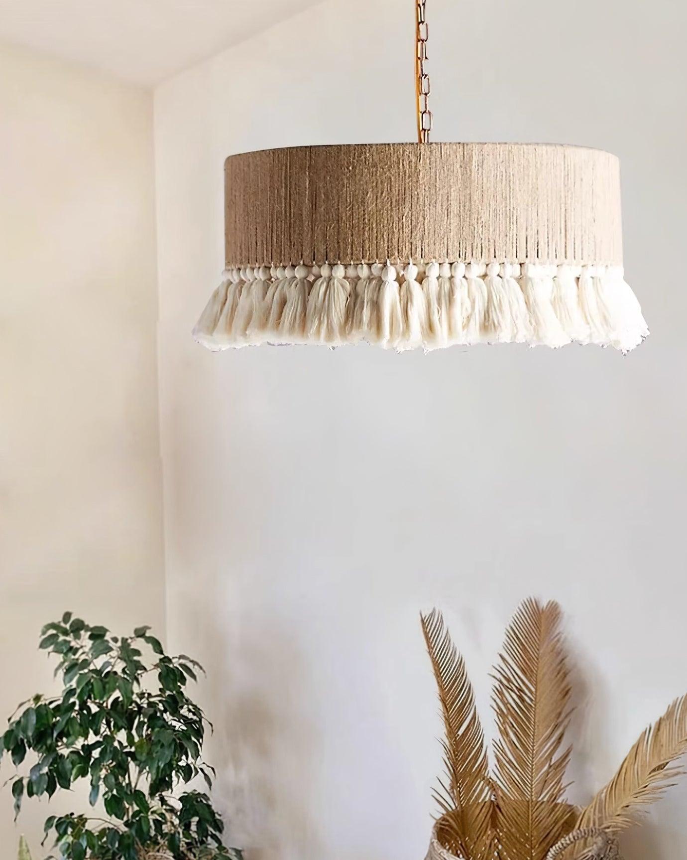 Pendant Lamp Cotton Yarn Shade Ruffled Fringe Boho Handmade - Lamp Copper