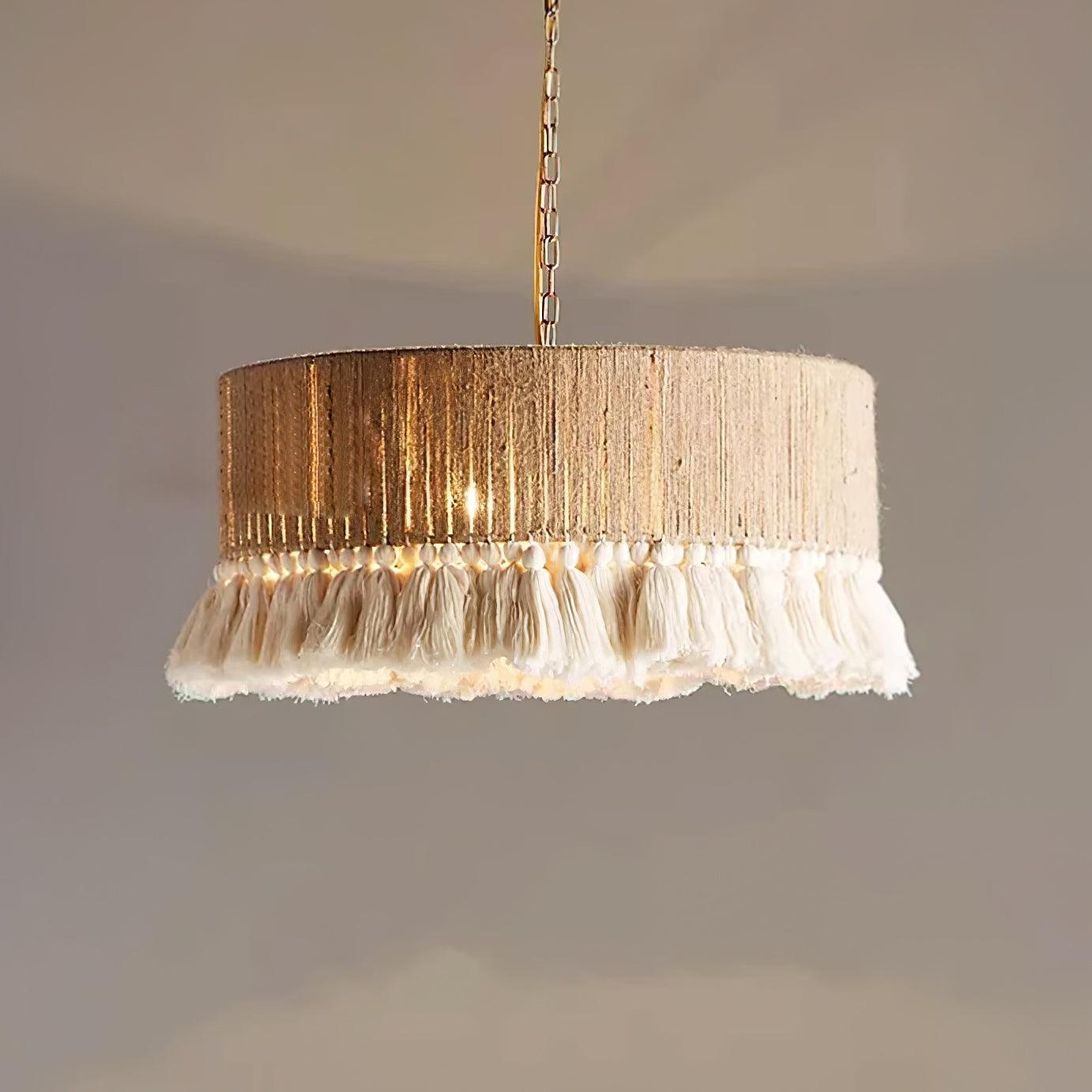 Pendant Lamp Cotton Yarn Shade Ruffled Fringe Boho Handmade - Lamp Copper