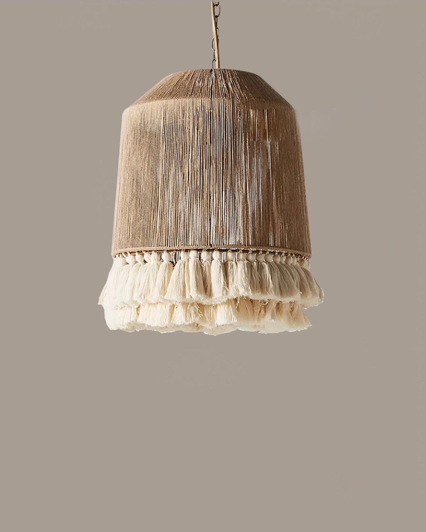 Pendant Lamp Cotton Yarn Shade Ruffled Fringe Boho Handmade - Lamp Copper