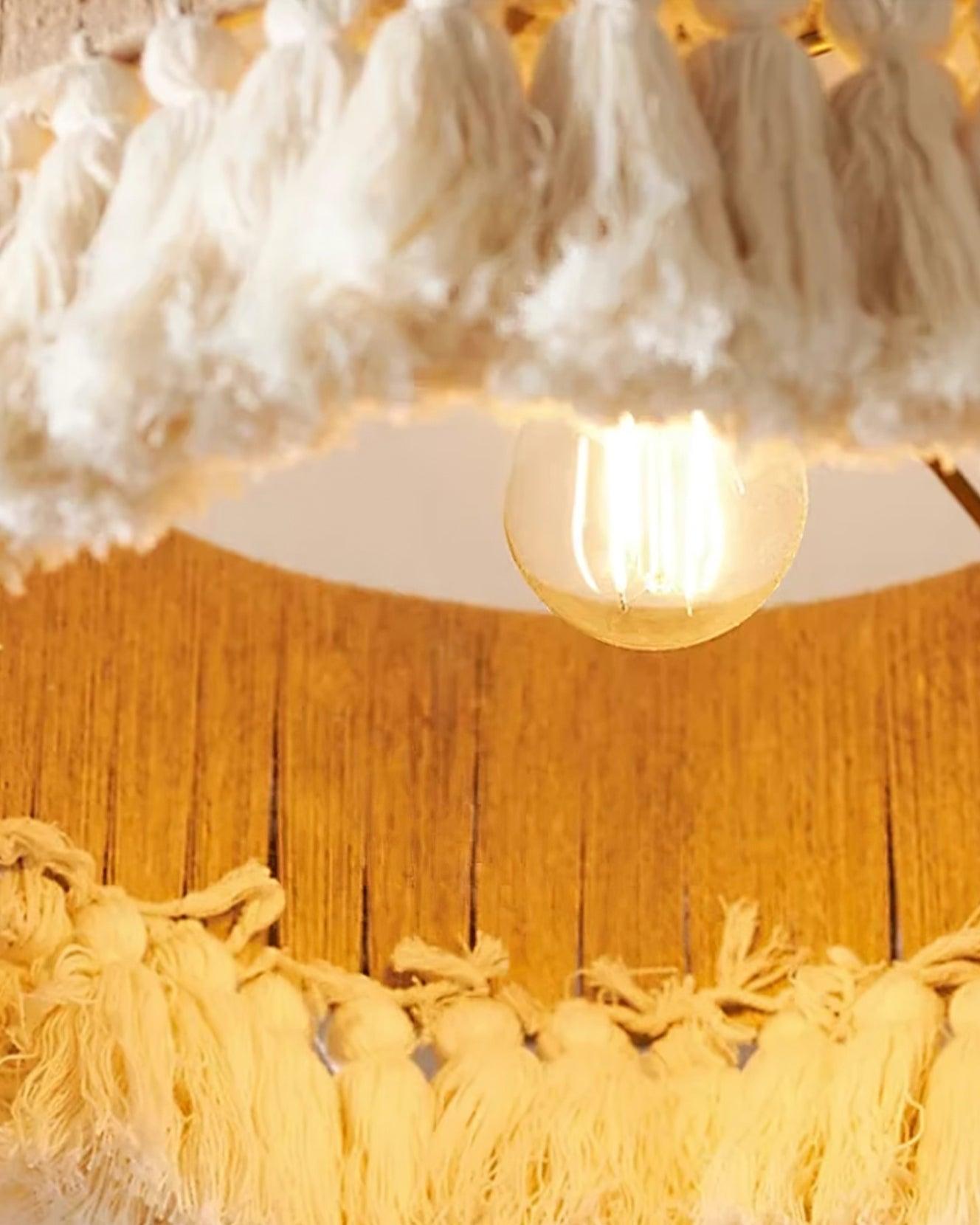 Pendant Lamp Cotton Yarn Shade Ruffled Fringe Boho Handmade - Lamp Copper