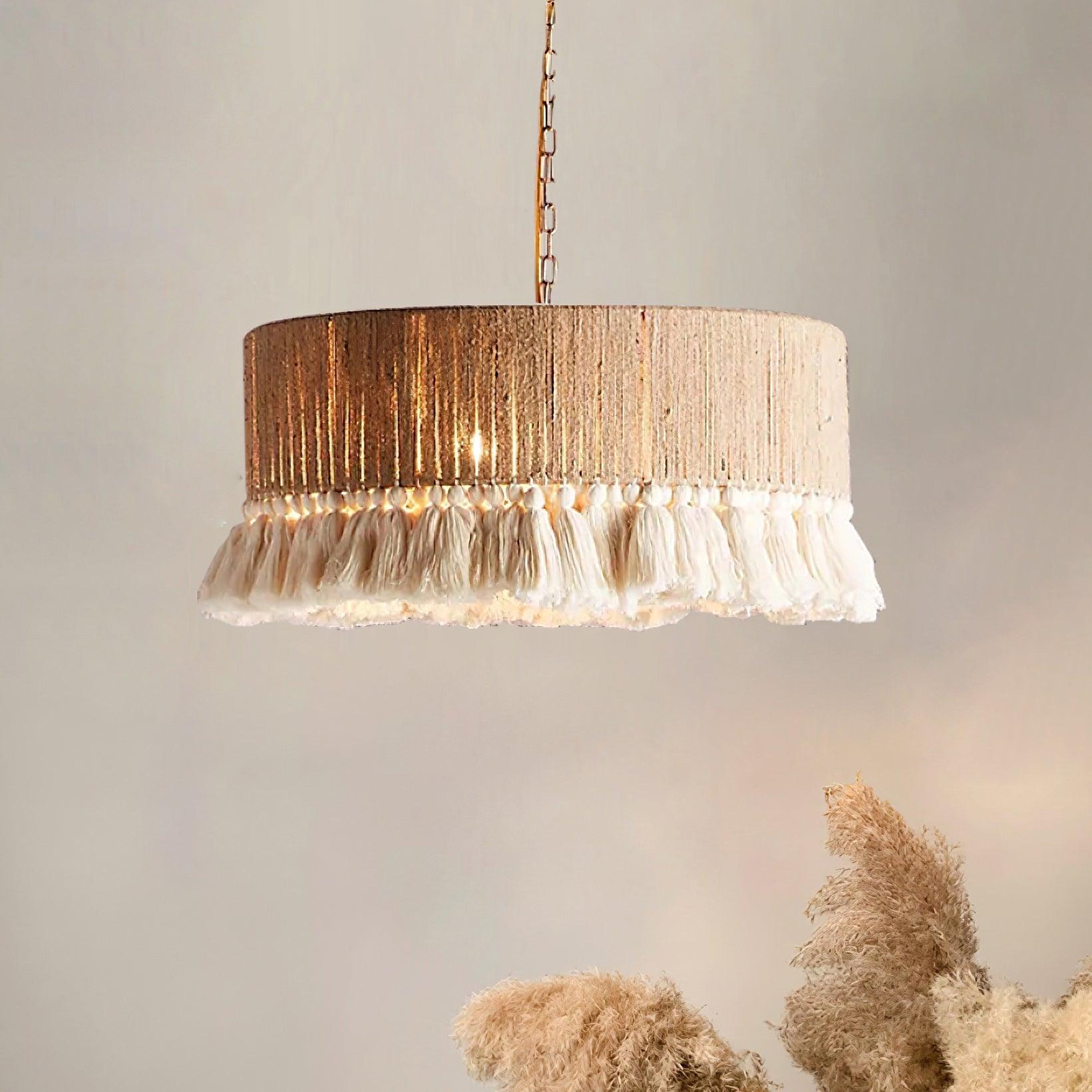 Pendant Lamp Cotton Yarn Shade Ruffled Fringe Boho Handmade - Lamp Copper