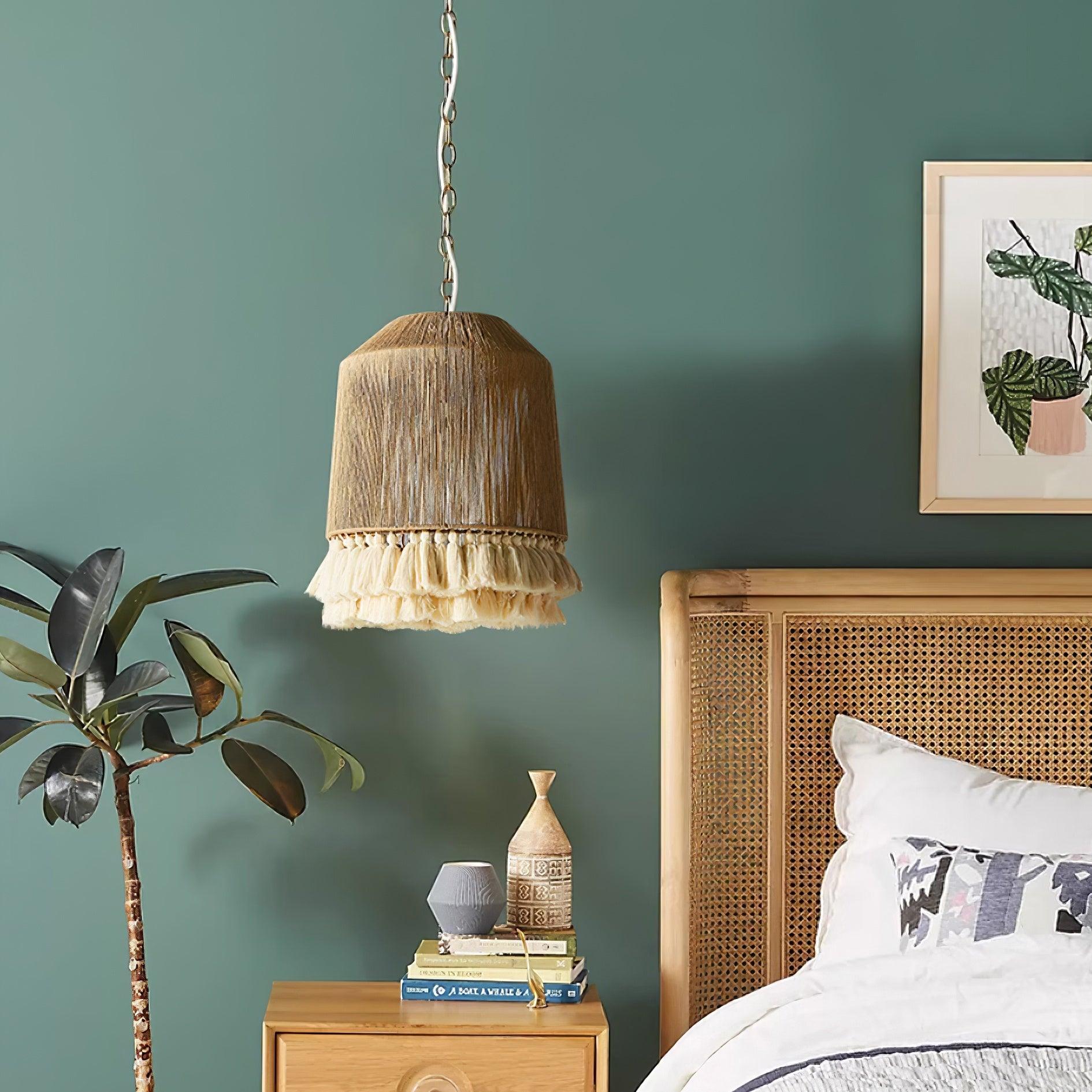 Pendant Lamp Cotton Yarn Shade Ruffled Fringe Boho Handmade - Lamp Copper