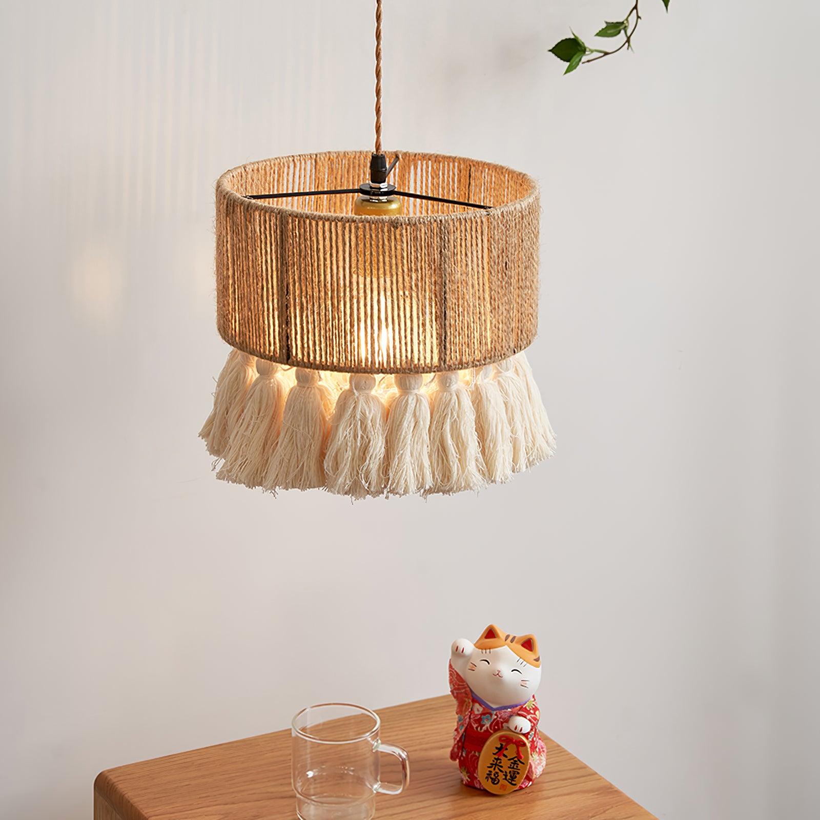 Pendant Lamp Cotton Yarn Shade Ruffled Fringe Boho Handmade - Lamp Copper