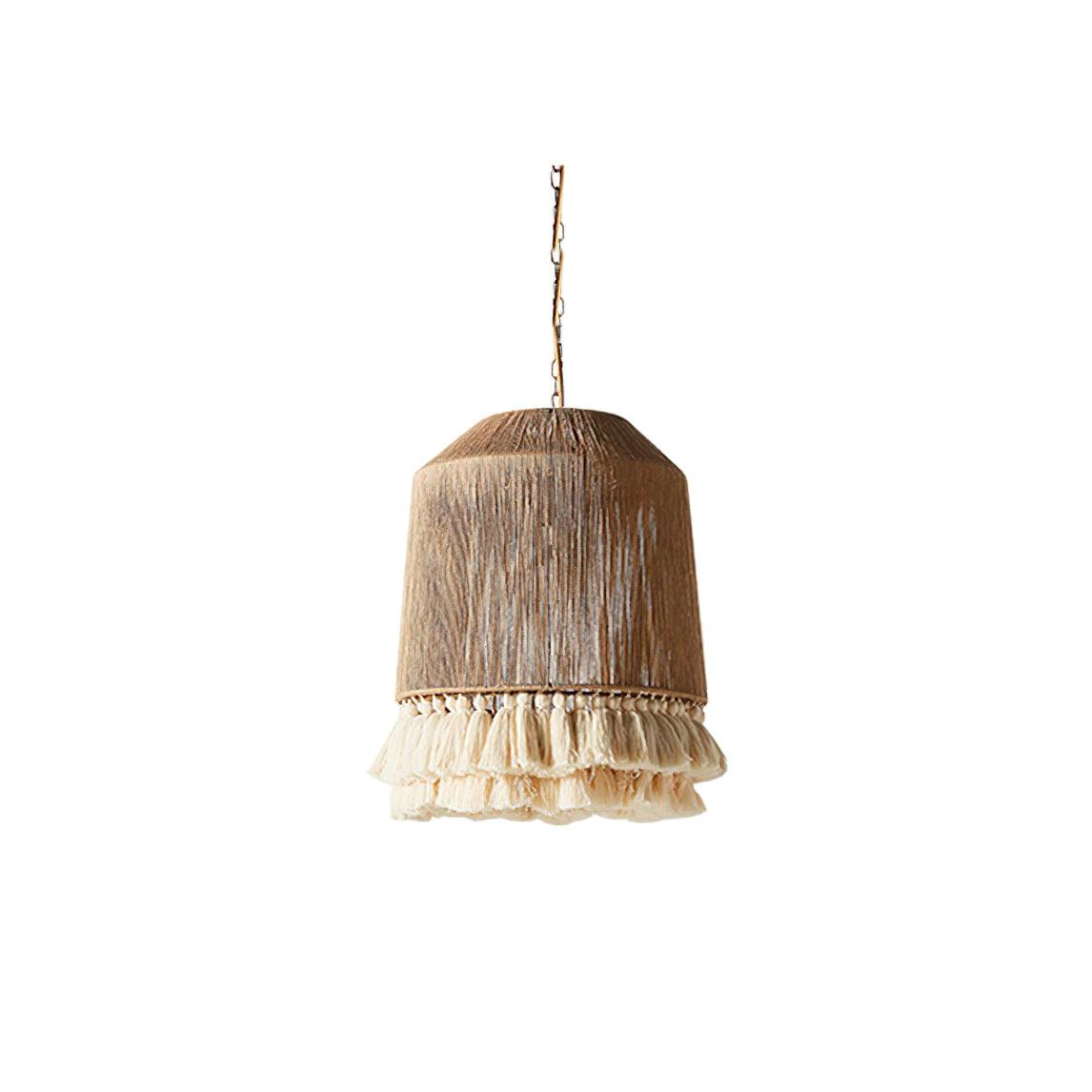 Pendant Lamp Cotton Yarn Shade Ruffled Fringe Boho Handmade - Lamp Copper
