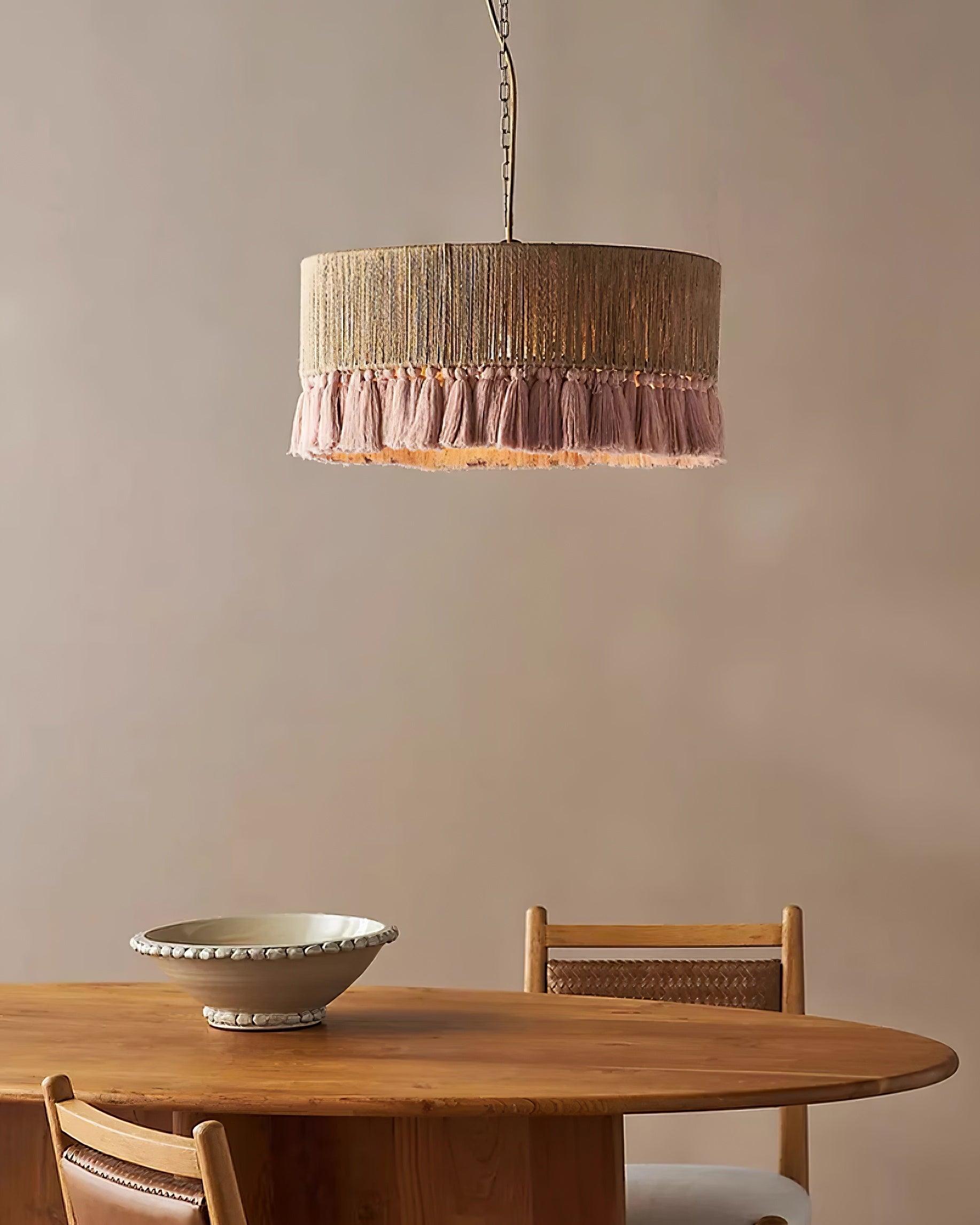 Pendant Lamp Cotton Yarn Shade Ruffled Fringe Boho Handmade - Lamp Copper