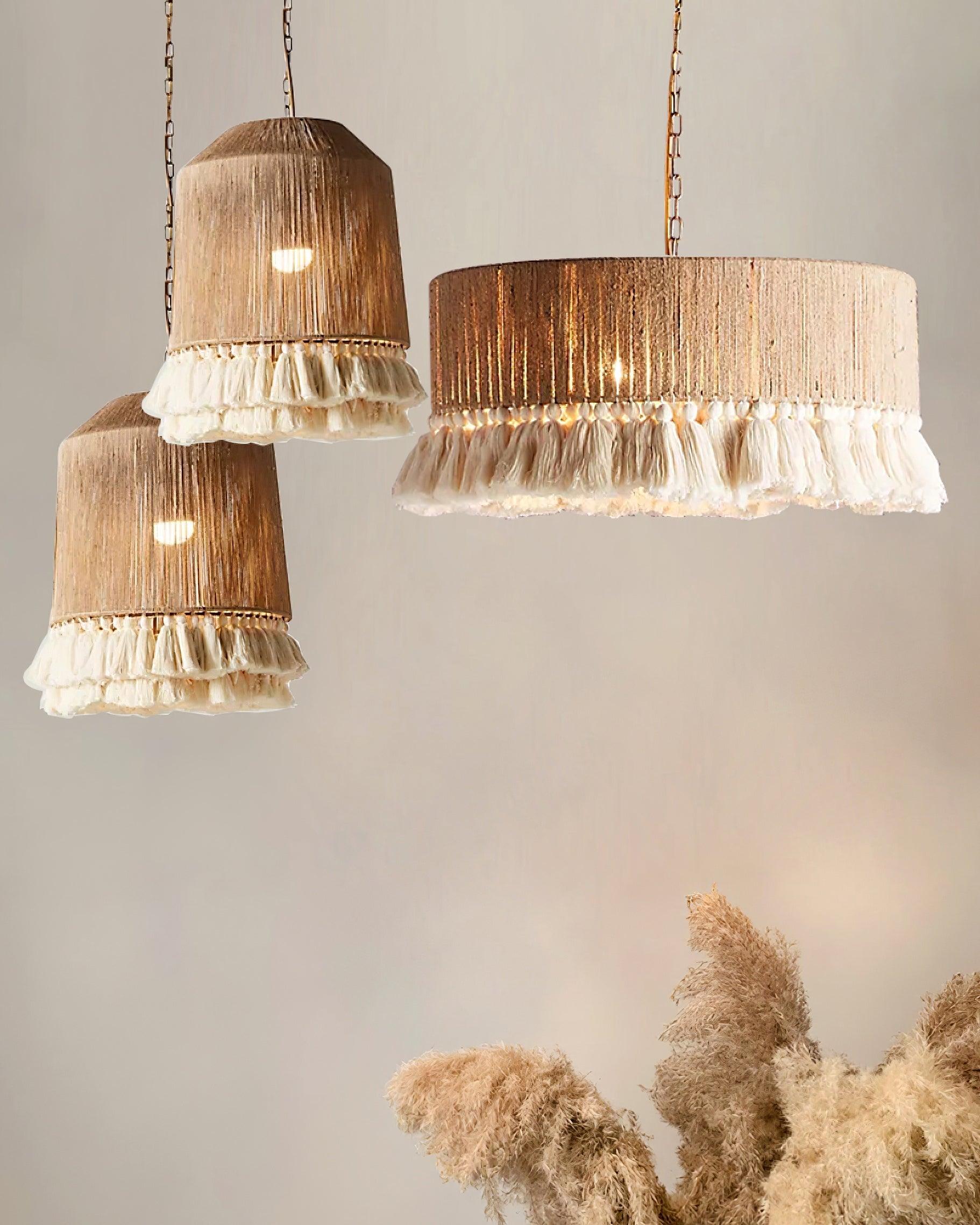 Pendant Lamp Cotton Yarn Shade Ruffled Fringe Boho Handmade - Lamp Copper