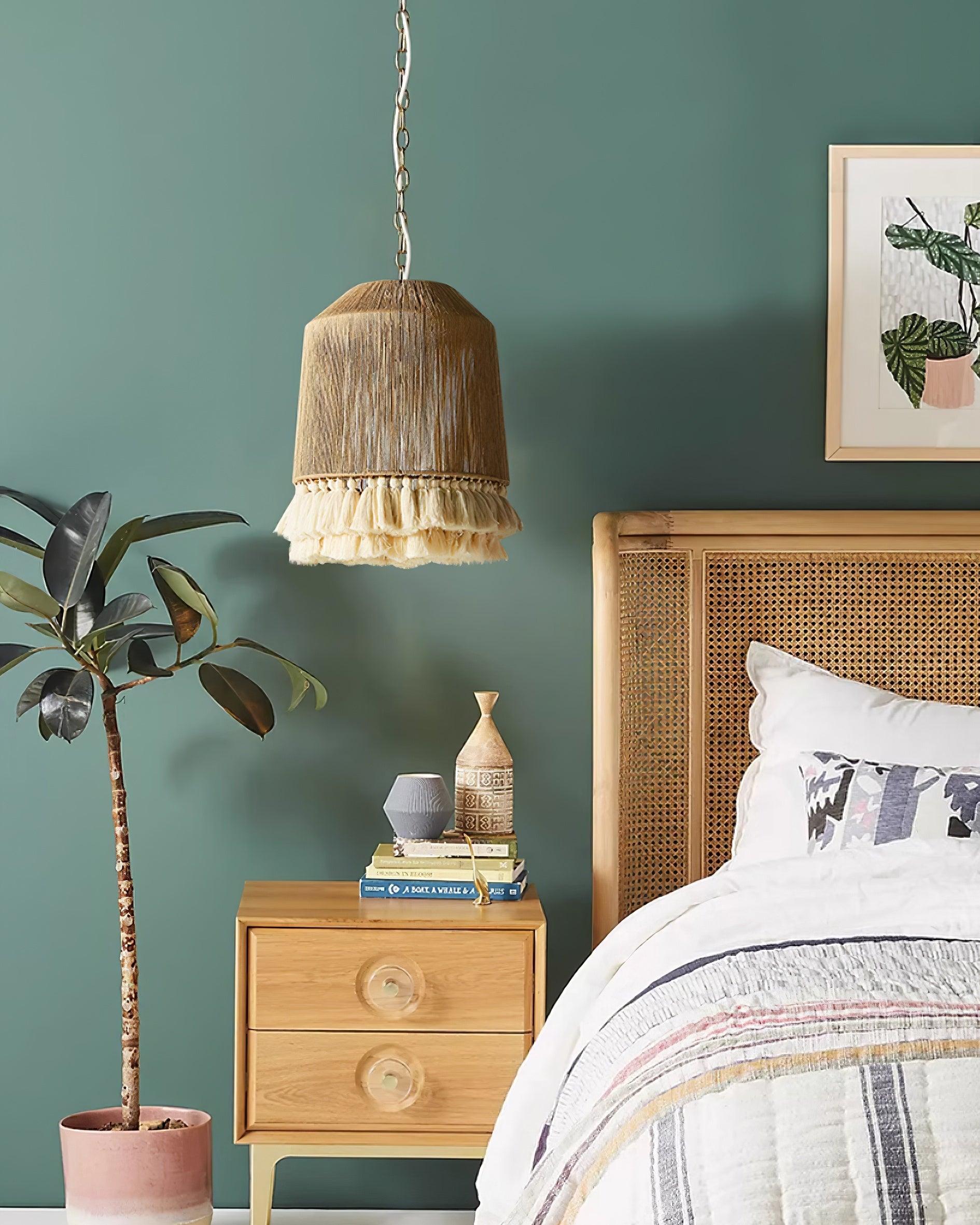 Pendant Lamp Cotton Yarn Shade Ruffled Fringe Boho Handmade - Lamp Copper