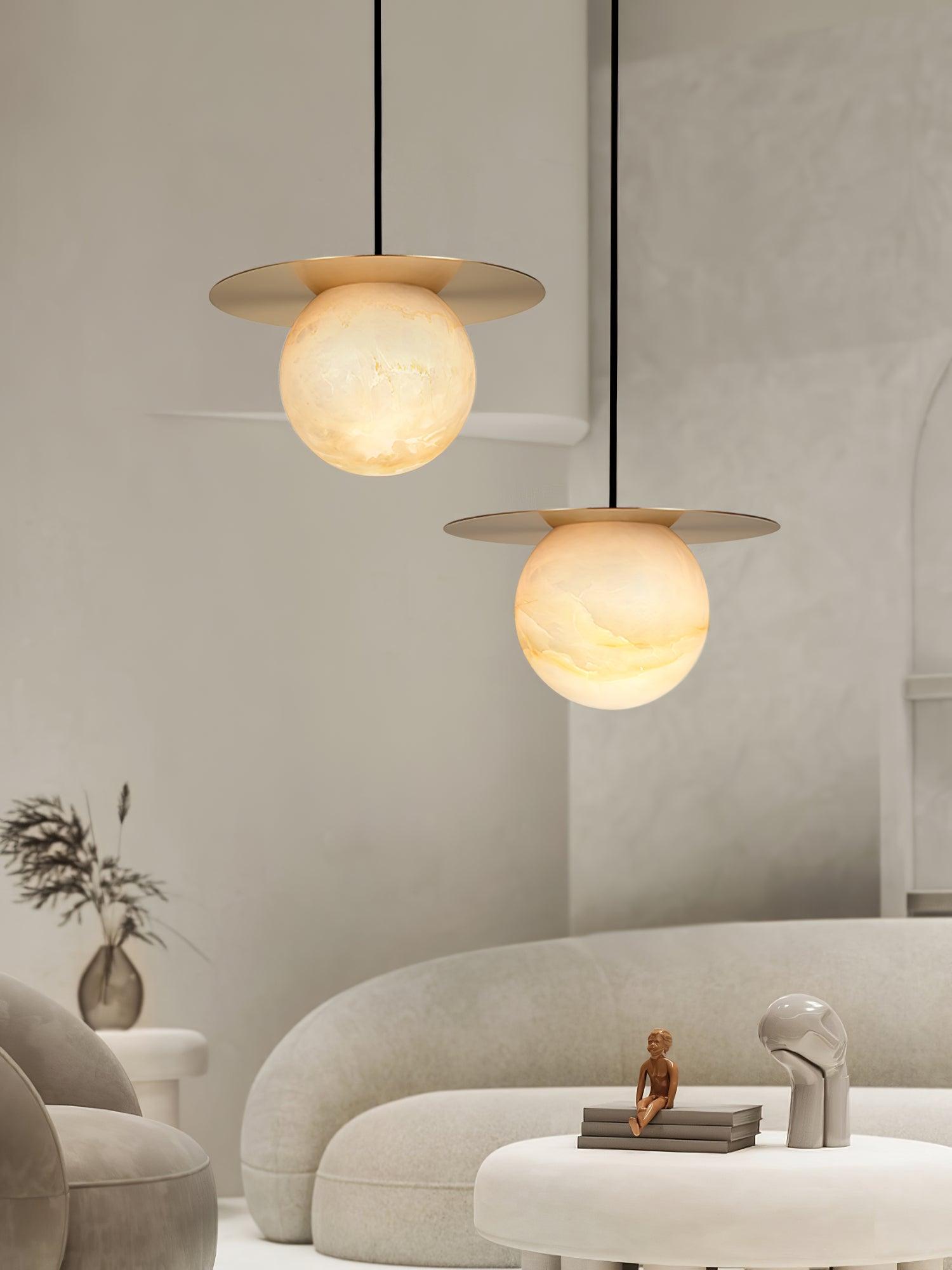 Nyvelyra Sphere Alabaster Pendant Light - Lamp Copper