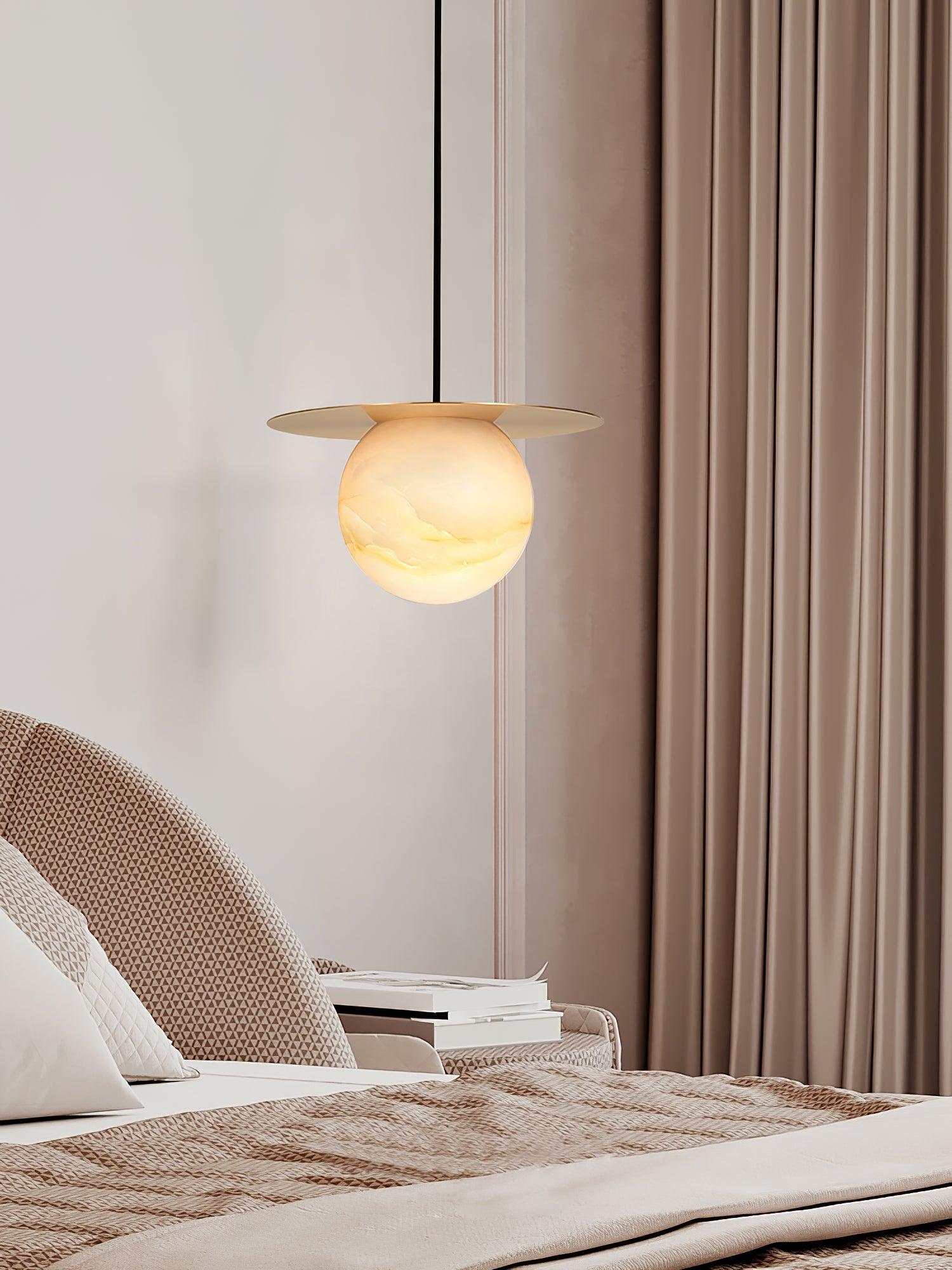 Nyvelyra Sphere Alabaster Pendant Light - Lamp Copper