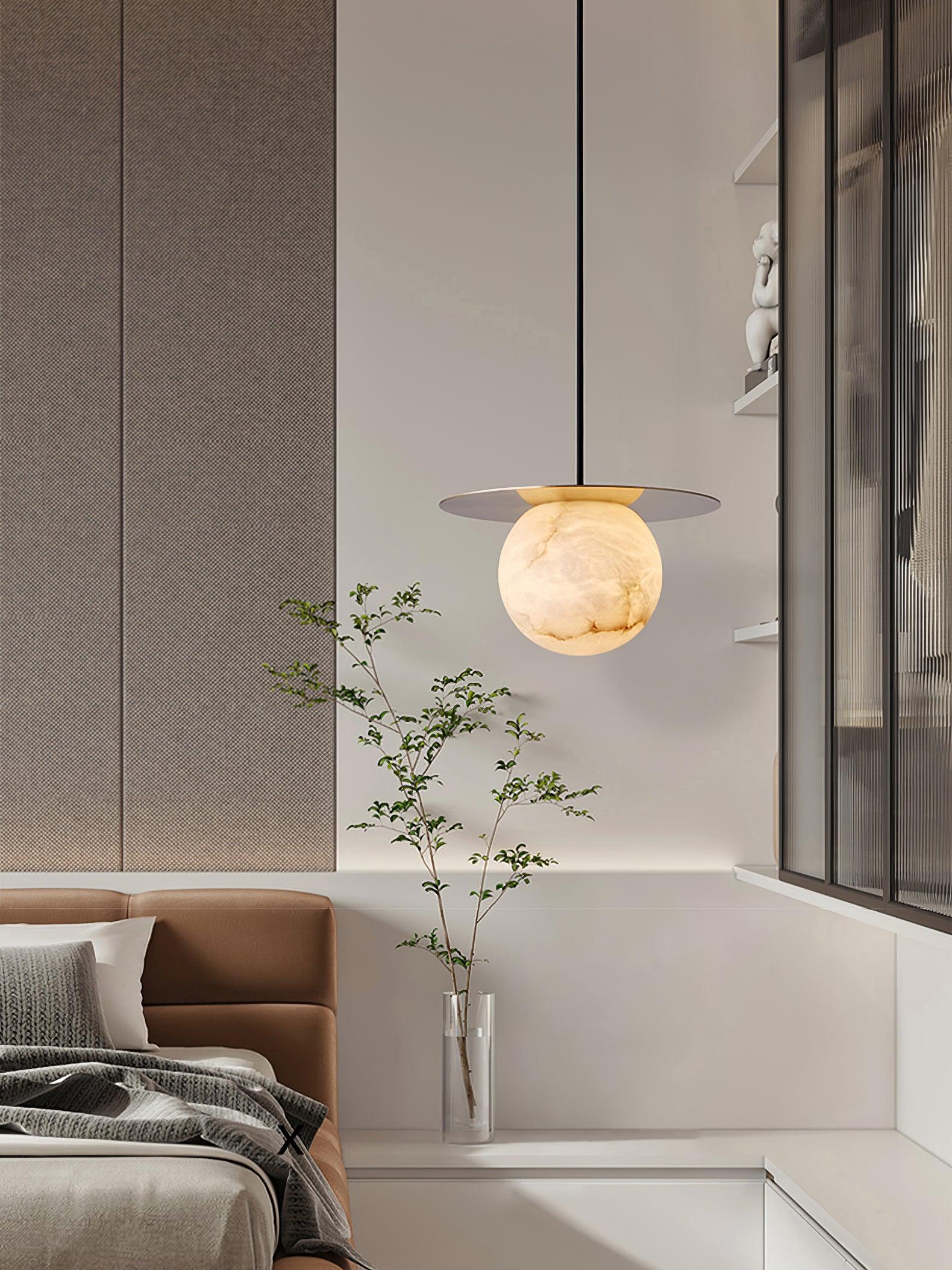Nyvelyra Sphere Alabaster Pendant Light - Lamp Copper