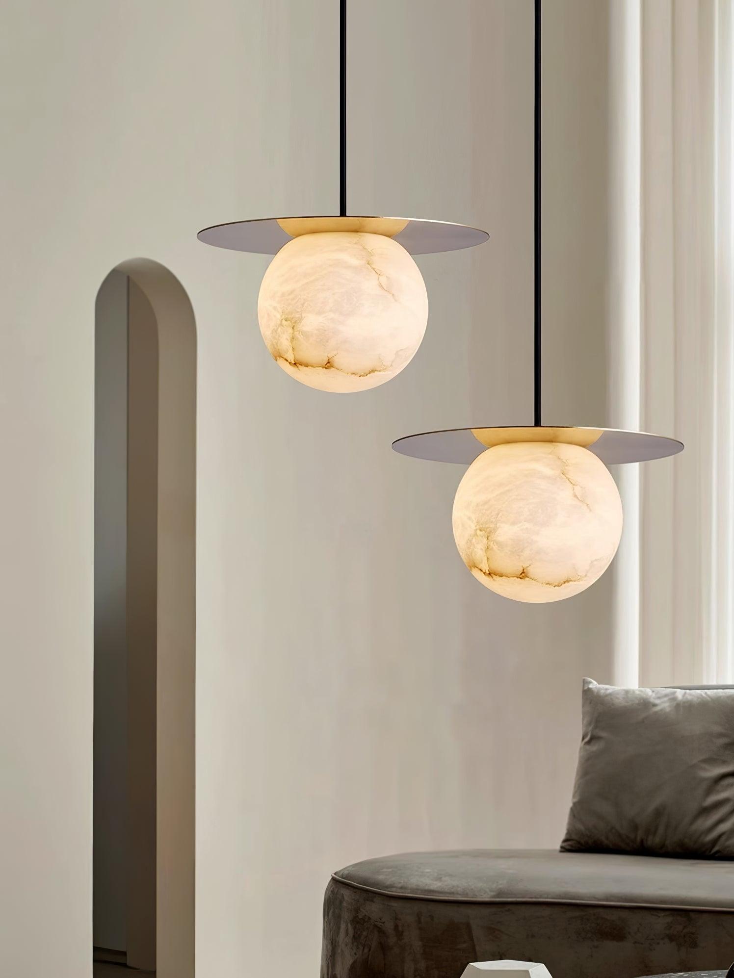 Nyvelyra Sphere Alabaster Pendant Light - Lamp Copper